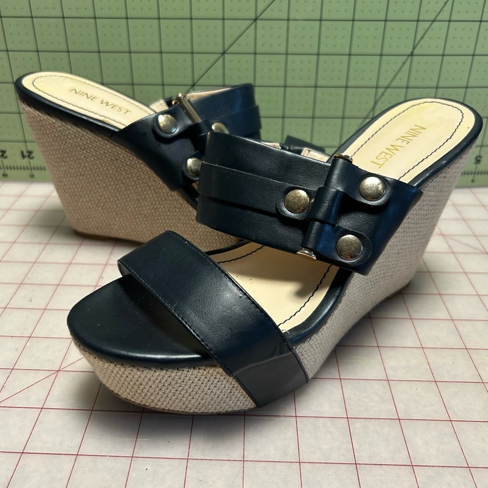 Navy strappy Nine West platform wedges